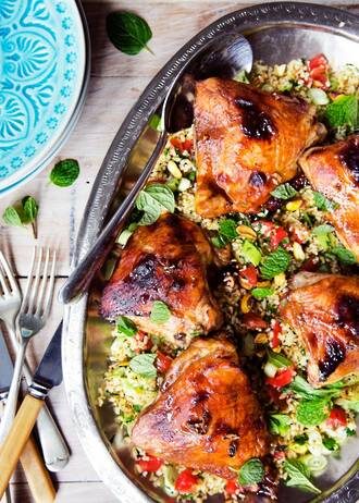 Pomegranate Glazed Chicken With Tabbouleh