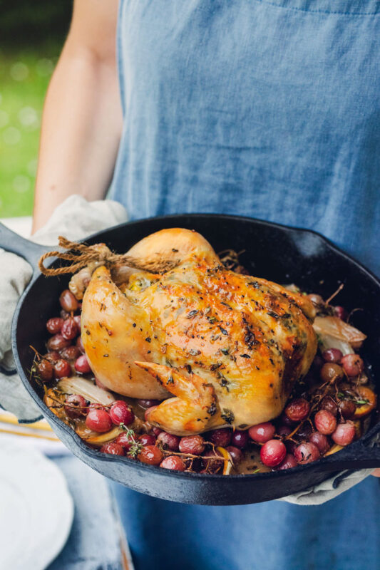 Thyme Roasted Chicken with Shallots & Grapes