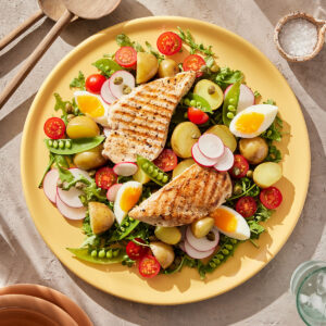 Grilled chicken spring niçoise salad