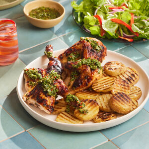 Peri Peri Chicken with Rocket Chimichurri Sauce & Grilled Potatoes