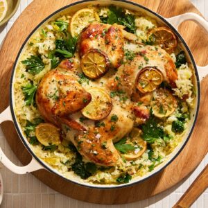 One Pan Tarragon Chicken & Oven Baked Risotto