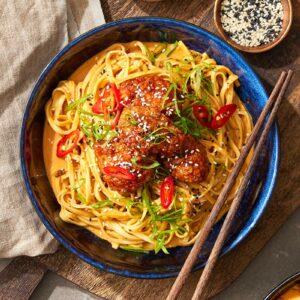Spicy Peanut Noodles with Korean Style Chicken